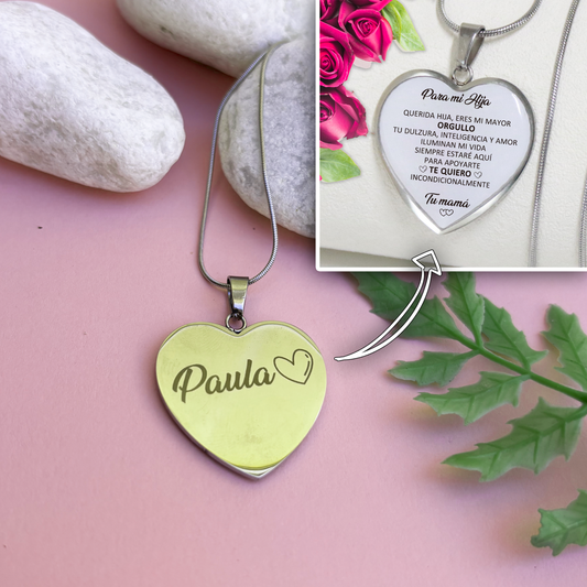 Collar Corazón Con Dedicatoria Para Hija Con Nombre Personalizado